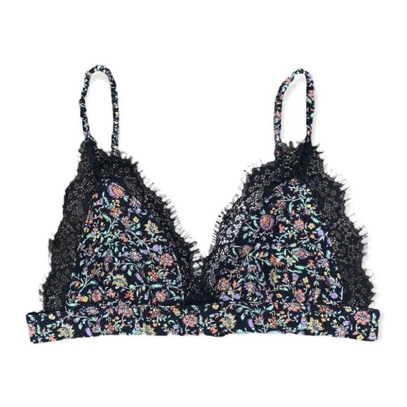 Anthropologie Bralette Women’s Size Small Black Multicolour Floral Lace Trim Top - Picture 1 of 4